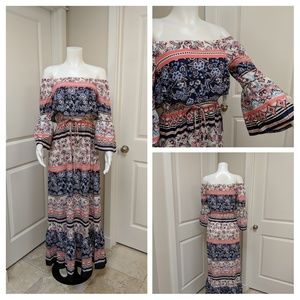 Eliza J Off Shoulder Tie Waist Maxi Dress